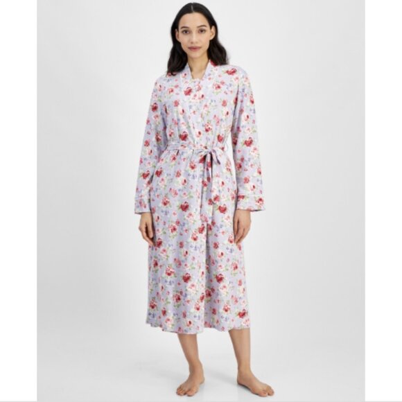 Charter Club Women's Cotton Floral Long Robe, Roses Lilac, NWT - Picture 3 of 3